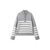 Women's Pure Wool Mock-Neck Striped Sweater